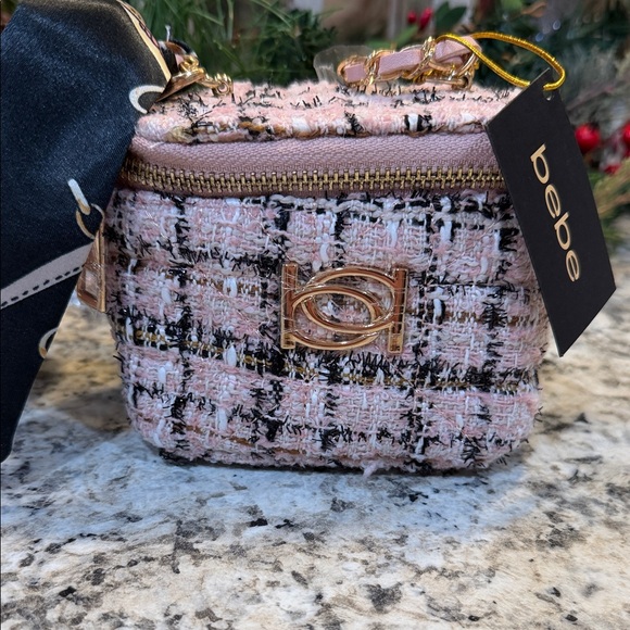 bebe Handbags - Bebe Pink and Black Tweed Mini Bag